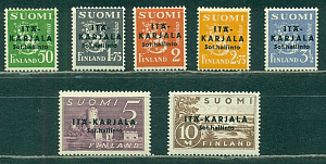 Восточная Карелия: Чёрная Надпечатка на марках Финляндии. Серия 7 марок( без поля)
